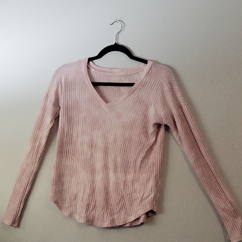 American Eagle Soft And Sexy Shirt XS Light Pink Fade Ribbed V-Neck Stretchy Top